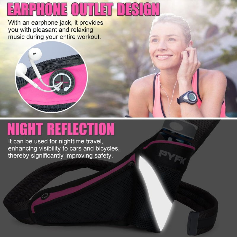 PYFK Running Belt Hydration Waist Pack with Water Bottle Holder for Men Women Waist Pouch Fanny Bag Reflective (Rose Red) - Image 5